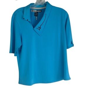 Jamie Sadock Women SZ M Aqua Blue Golf Stretch Short Sleeve Top Shirt PickleBall